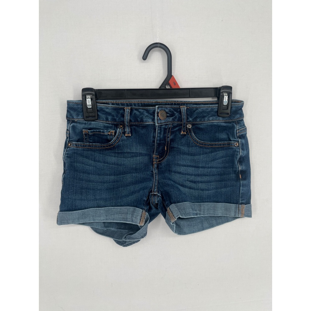 Aeropostale Midi Denim Shorts Dark Wash Cuffed Stretch Jean Shorts Size 00